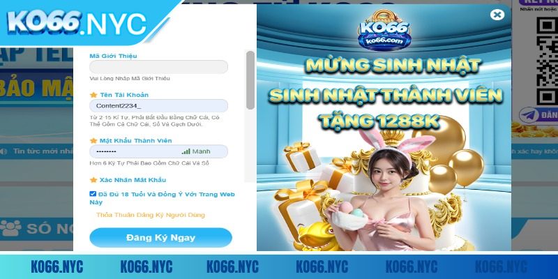 Hướng dẫn tạo tài khoản trực tuyến KO66 trên máy tính
